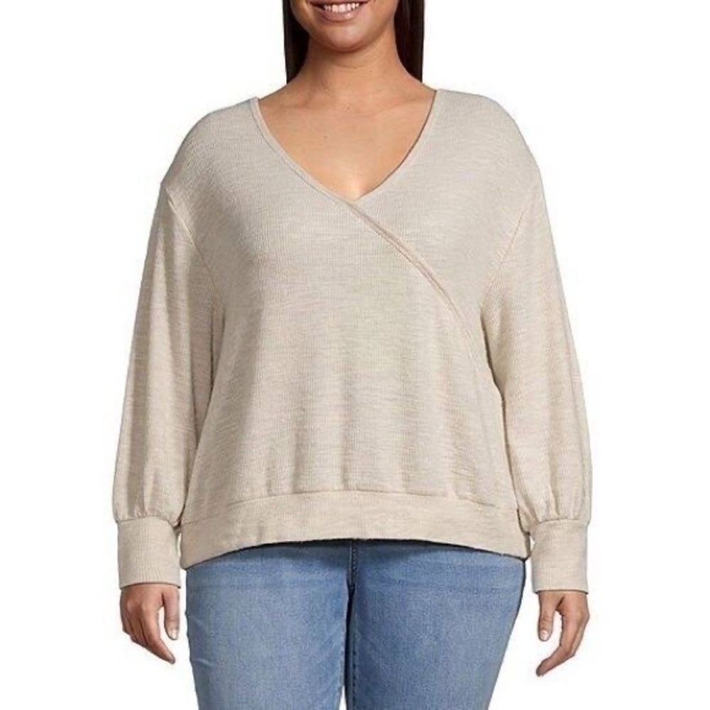 a.n.a Cream V Neck Long Sleeve Sweater Sz.2X NWT!